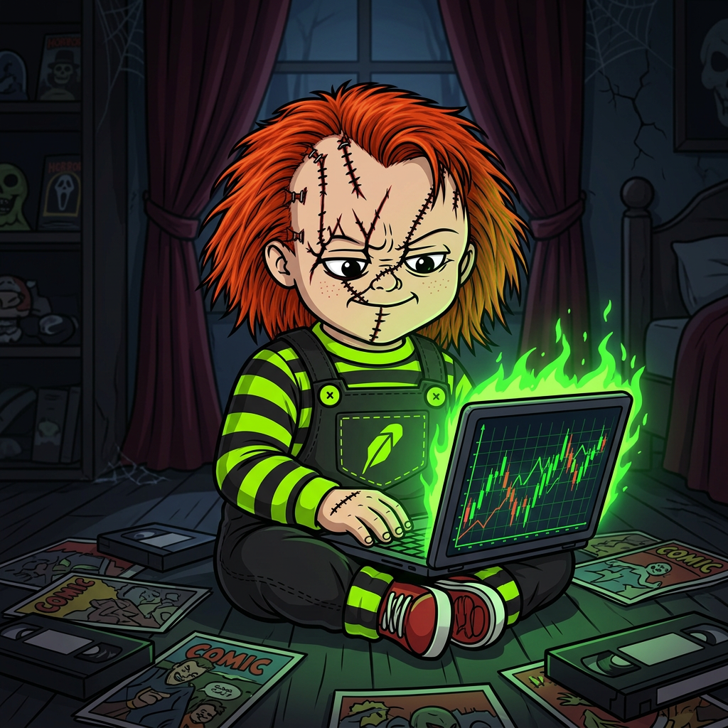 $CHUCKY meme 6: Green candles are his favorite color.