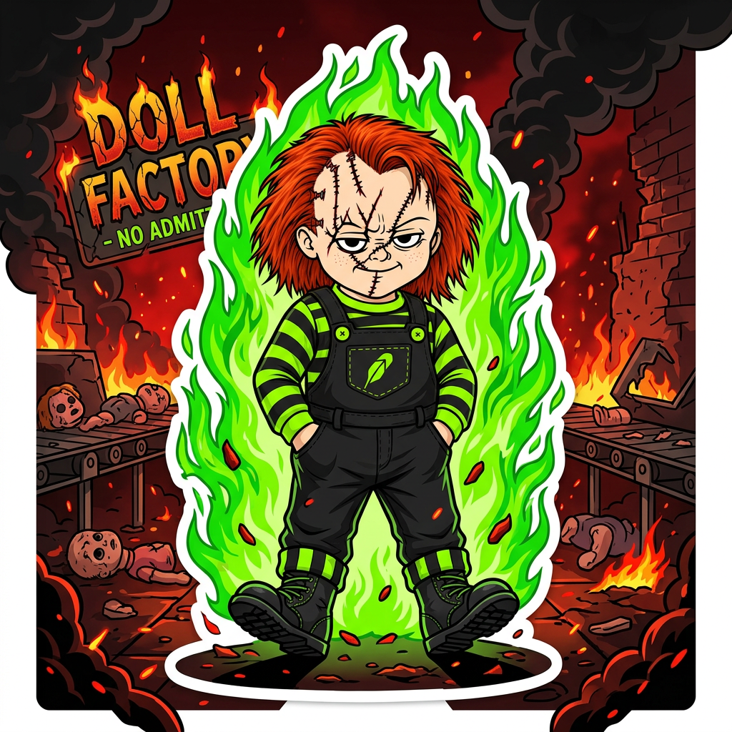 $CHUCKY meme 13: Walks out of green fire without a scratch.