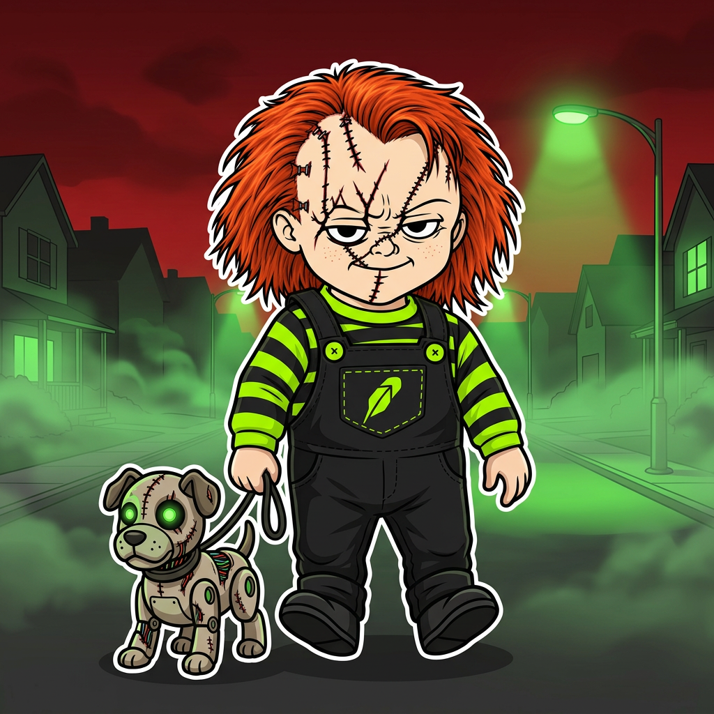 $CHUCKY meme 19: Walking a broken toy dog.